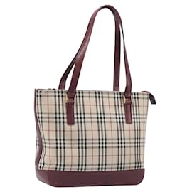 Borsa Tote BURBERRY Nova Check Canvas Beige Gold Auth 199220