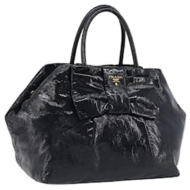 Borsa PRADA in pelle verniciata Nero Oro Auth 197763A