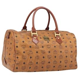 Borsa MCM Vicetos Boston Bag PVC Leather Brown Gold Tone Auth BA14989