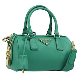 Borsa a mano PRADA in pelle Safiano 2way Verde Oro Auth 198602SAV