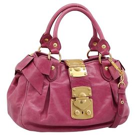 Borsa a mano Miu Miu Vitellolux 2way Pink Gold Auth 199159M