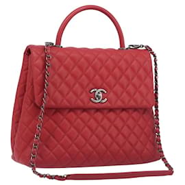 Borsa a catena CHANEL Matelasse Coco Handle in pelle Caviar 2 vie Rossa CC Auth 195900V