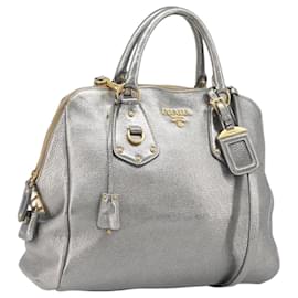 Borsa a mano PRADA Vittero Dino Leather 2way Silver Gold Auth 197342V
