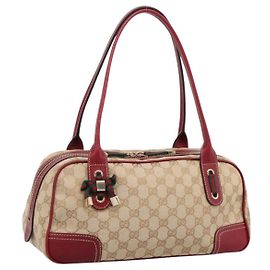 GUCCI GG Canvas Princey Web Sherry Line Bag Beige Gold 161720 Auth 200889V