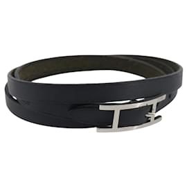 Hermès HERMES Api Choker Bracelet Leather Black Silver Auth 198841A