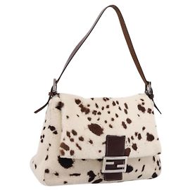 Borsa a tracolla FENDI Mamma Baguette in pelle Harako White Silver Auth yk20827SAM