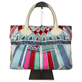Borsa Tote vintage Emilio Pucci in tela di seta Rosa Turchese Rosso