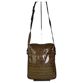 Borsa a tracolla Vintage Fendi FF Monogram Canvas Brown Tan