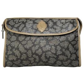 Clutch Vintage Yves Saint Laurent em lona revestida Preto Bege