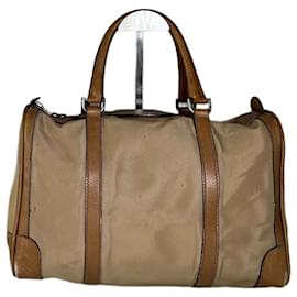Sac Duffle Vintage Gucci Canvas Beige Brown Gold
