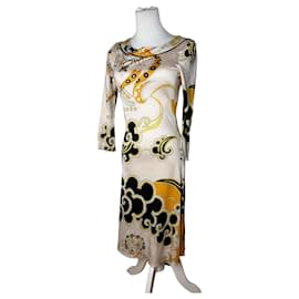Emilio Pucci Vintage Pucci Seidenkleid Creme Schwarz Gelb XS