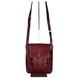Borsa a tracolla Vintage Cartier in pelle martellata Burgundy Gold