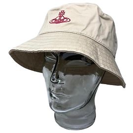 Chapéu Bucket Vintage Vivienne Westwood em Algodão Bege Logo Vermelho