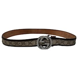 Vintage Gucci GG Supreme Canvas Gürtel Beige Brown Silver