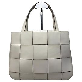 Vintage Issey Miyake Structured Leather Tote Cream
