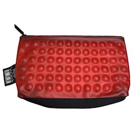 Pouch Vintage Issey Miyake in Nylon di Gomma Rosso Nero Zip