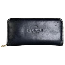 Vintage Loewe Portemonnaie aus strukturiertem Leder Schwarz Gold-Reißverschluss
