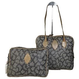 Tote Vintage Yves Saint Laurent in Tela e Pelle Nero Grigio