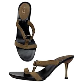 Sandali con tacco in pelle scamosciata Vintage Gucci Marrone Nero EU37.5