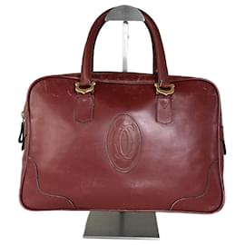 Borsa Tote vintage Cartier in pelle Burgundy dorata
