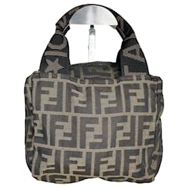 Mini Tote Vintage Fendi FF Monogram in Nylon Brown Beige