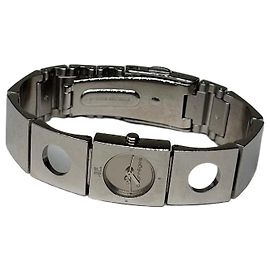 Vintage Courreges Armbanduhr aus Edelstahl mit Logo, Silber