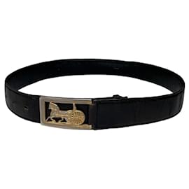 Céline Vintage Celine Ledergürtel Schwarz Goldene Schnalle