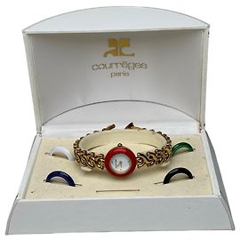 Vintage Courreges Armbanduhr Kette Red Gold