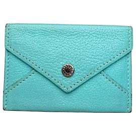 Tiffany & Co Tarjetero Vintage Tiffany de cuero texturizado Turquoise Silver