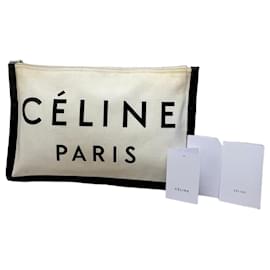 Céline Pouch Vintage Celine in tela e pelle Crema Nero