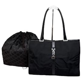 Borsa Tote vintage Gucci in nylon nero e argento