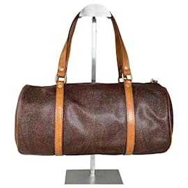Vintage Etro gemusterte Leder-Boston-Tasche Braun Tan
