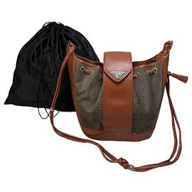 Borsa bucket Vintage Yves Saint Laurent in tela e pelle Tan Olive