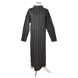 Vintage Issey Miyake gestreiftes Kleid aus Baumwollmischung Schwarz Grau M