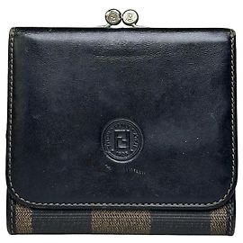 Portafoglio Vintage Fendi Zucca Canvas Leather Black Brown