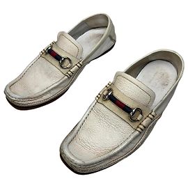 Vintage Gucci Leder-Loafer für Herren Creme Silberne Schnalle EU41.5