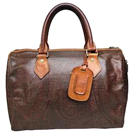 Vintage Etro Coated Leather Handbag Brown Rust Gold