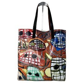 Vintage Marni Coated Canvas Tote Rot Blau Grün Weiß