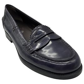 Tod's Loafer / Ballerinas aus glänzendem Leder in Navy Blau
