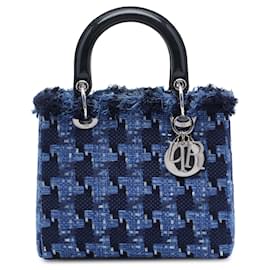 Borsa Lady Dior Medium in tweed blu