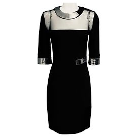 Thierry Mugler Mugler schwarzes Bodycon-Midikleid aus Stretch-Strick mit silbernem Besatz