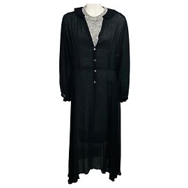 Vestido midi Junya Watanabe de tweed negro / gris y gasa transparente