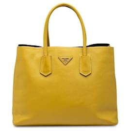 Borsa Double Satchel Prada Medium in Pelle Saffiano Gialla