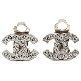 Orecchini a clip Chanel CC in ottone e strass argento