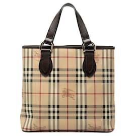 Borsa Tote Burberry Haymarket Check in tela rivestita beige