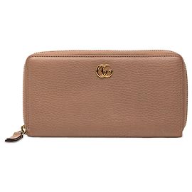 Cartera Zip Around Gucci GG Marmont de piel de becerro Beige