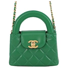 Borsa Satchel Chanel Nano Kelly Shopper in vitello invecchiato Verde
