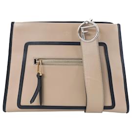 Fendi Runaway Leather Handbag in Beige x Black 8BH344
