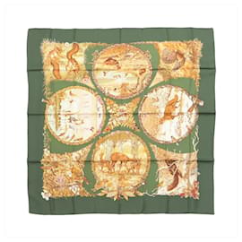 Hermès Carré 90 "Les Quatre Saisons" Seidentuch in Grün