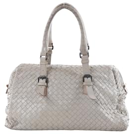 Borsa Bottega Veneta Boston Intrecciato in pelle Grigio chiaro